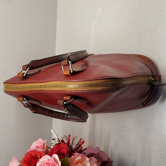 Dooney & Bourke Red & Brown Dome Pebbled Leather - Picture 9 of 16